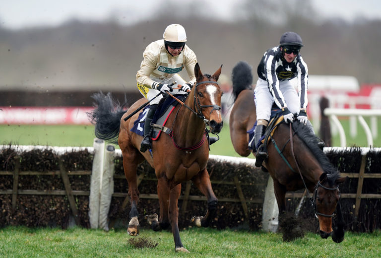 Hurricane Bay ridden by Bryony Frost on their way to winning the Virgin Bet EBF 'National Hunt' Novices' Hurdle at Doncaster Racecourse