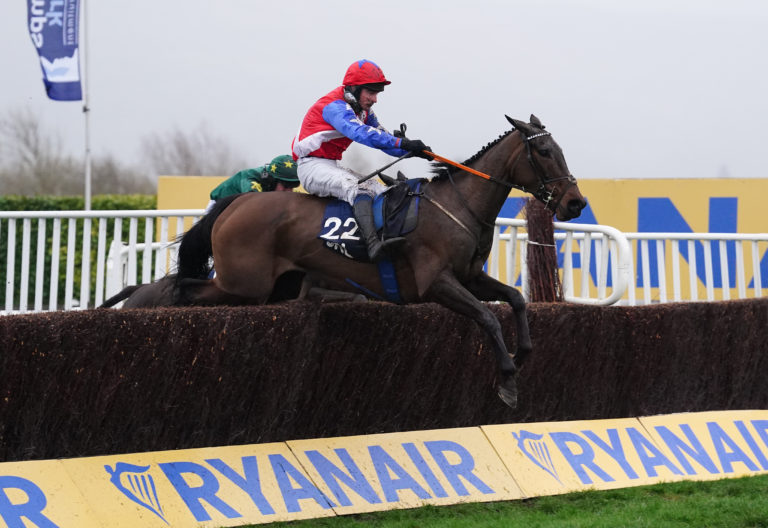 Angels Dawn and P A King coming home to win the Fulke Walwyn Kim Muir Challenge Cup Amateur Jockeys' Handicap Chase on day three of the Cheltenham Festival at Cheltenham Racecourse