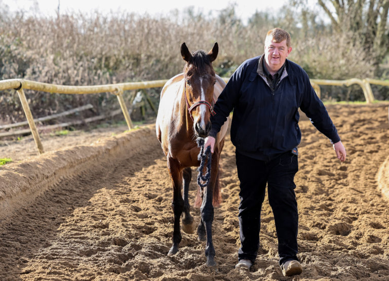 John 'Shark' Hanlon with Hewick on his gallops