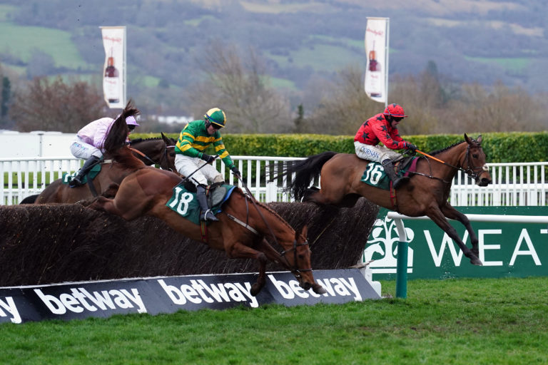 Maskada ridden by jockey Darragh O'Keeffe on their way to winning the Johnny Henderson Grand Annual Challenge Cup Handicap Chase on day two of the Cheltenham Festival