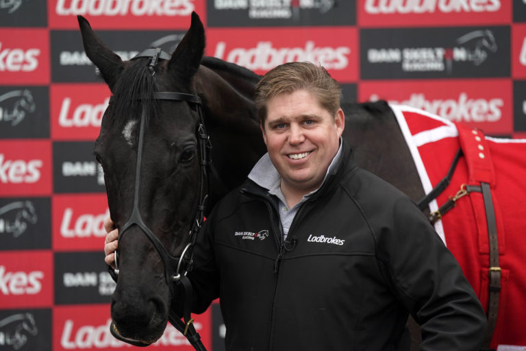 Dan Skelton alongside Nube Negra, during a visit to Dan Skelton's stables at Lodge Hill, Alcester