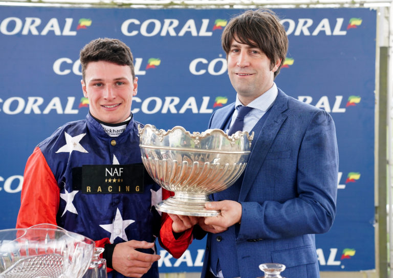 Jockey Jack Tudor (left) and trainer Christian Williams celebrate after Kitty's Light's Ayr triumph