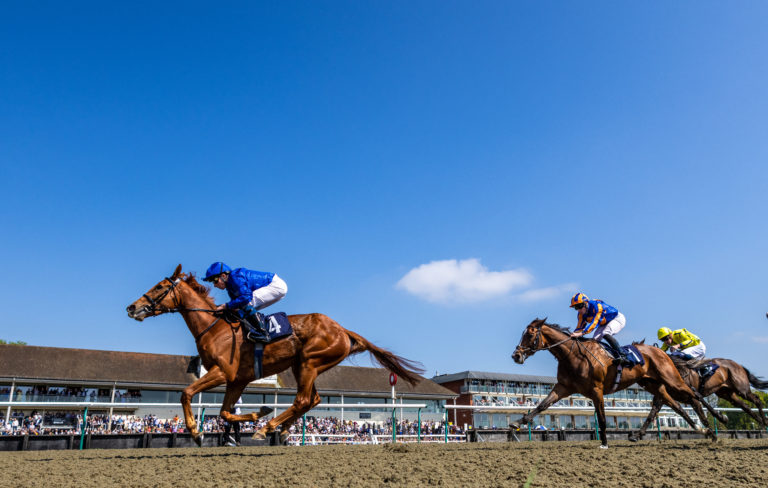 Eternal Hope ridden by jockey William Buick winning the Fitzdares Oaks Trial Fillies' Stakes