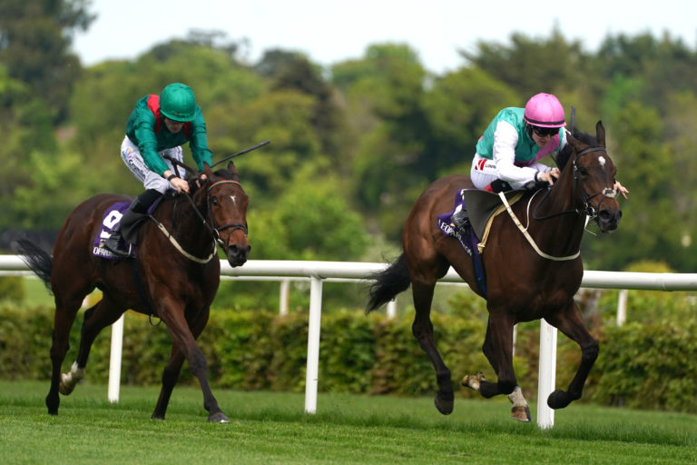Tarawa (left) chasing home Zarinsk in the Cornelscourt Stakes at Leopardstown