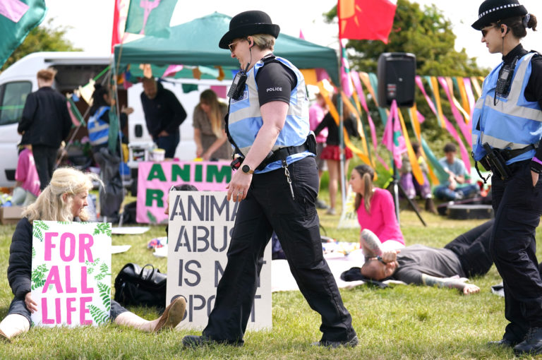 Protesters at Epsom on Saturday morning