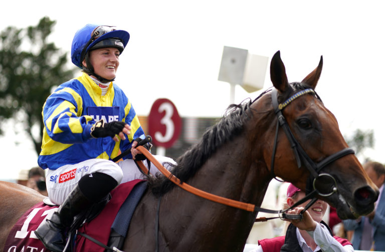 Hollie Doyle celebrates with Trueshan at Goodwood