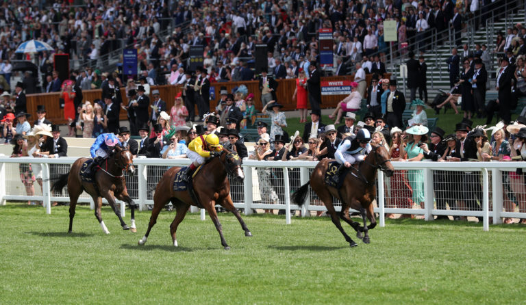 Twilight Gleaming (yellow) finished second on her previous visit to Royal Ascot
