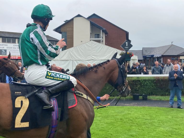 Clear Angel returns to the Carlisle winner's enclosure