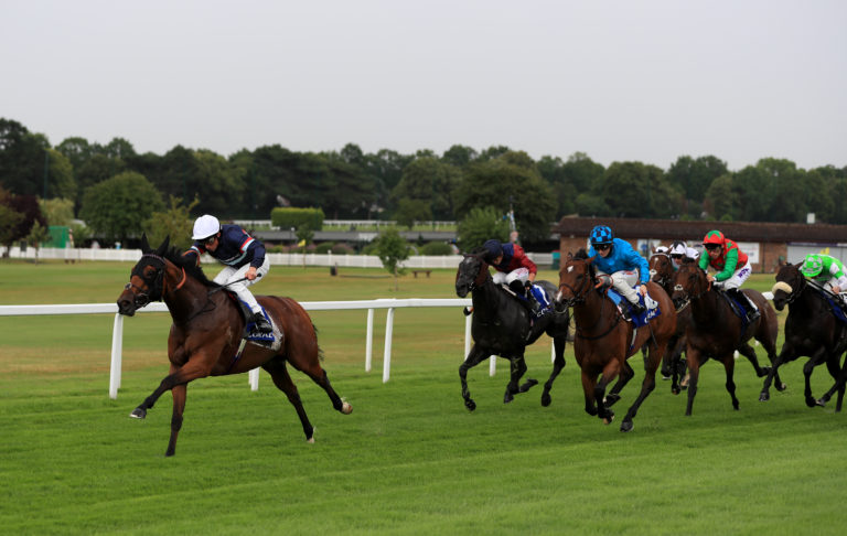 Equality and William Buick coming home to win the Coral Charge at Sandown