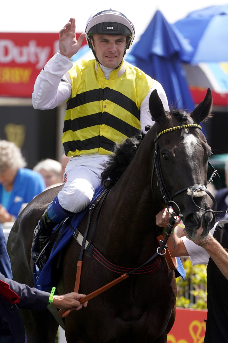 Commanche Falls and Connor Beasley after winning the Jebel Ali Racecourse and Stables Dash Stakes