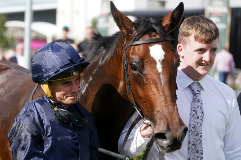 Ylang Ylang and Ryan Moore in the Leopardstown winner's enclosure