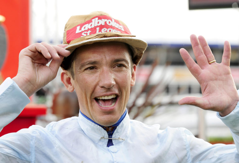 Frankie Dettori celebrates after Conduit won the St Leger