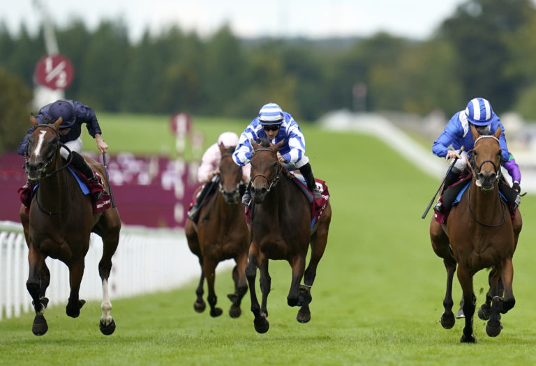 Blue Rose Cen ridden by Aurelien Lemaitre (centre right) in the Qatar Nassau