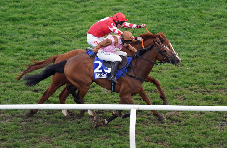 Pied Piper (far side) was just touched off in the County Hurdle