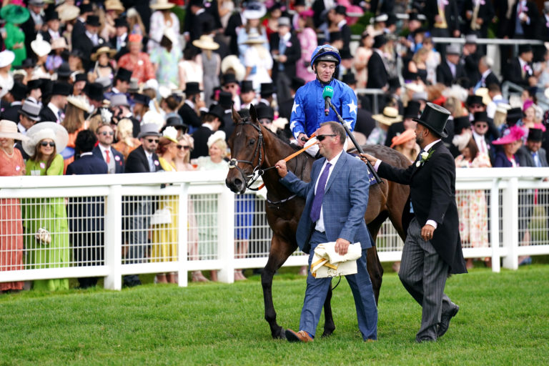 Jockey Gary Carroll celebrates after winning the Chesham Stakes with horse Snellen on day five of Royal Ascot at Ascot Racecourse