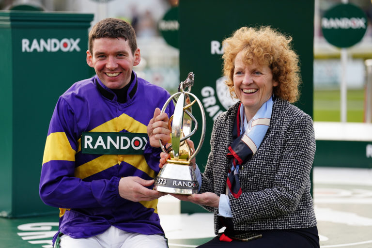 Derek Fox and Lucinda Russell celebrate Corach Rambler's National win