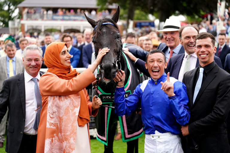 Mostahdaf with connections after winning the Juddmonte International