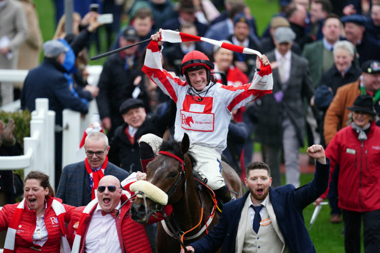 The Real Whacker and jockey Sam Twiston-Davies return to the Cheltenham winner's enclosure