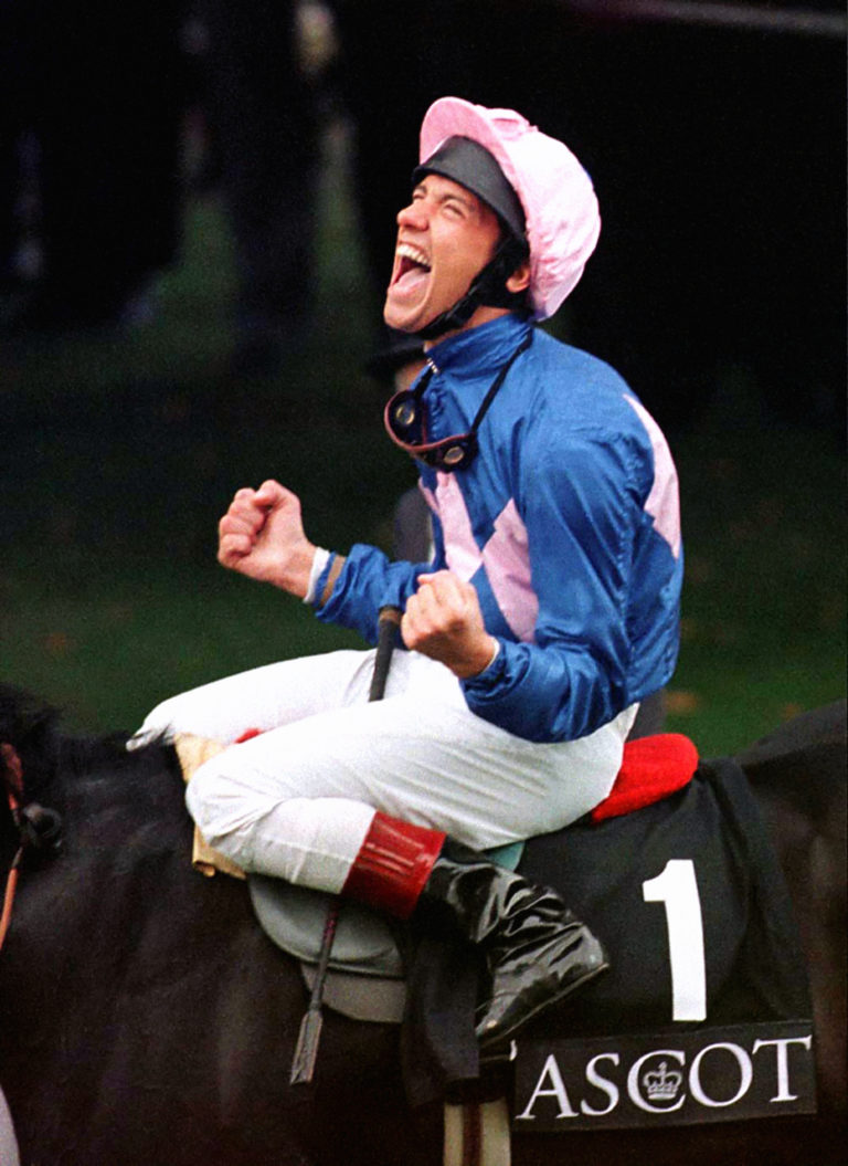Frankie Dettori celebrates on Fujiyama Crest, after going through the card at Ascot in 1996