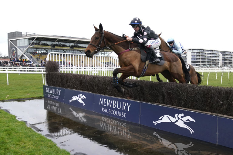 Pink Legend clears the water jump