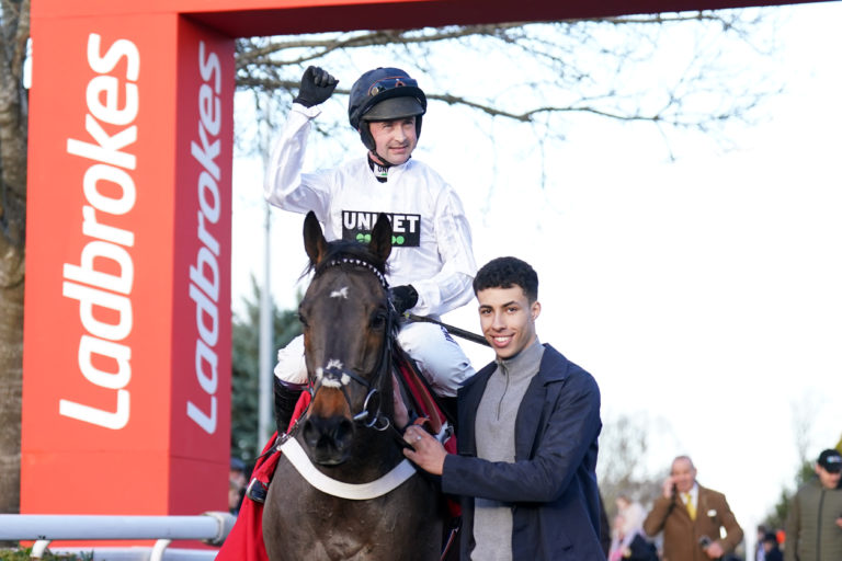 Nico de Boinville celebrates winning last year's Christmas Hurdle on Constitution Hill