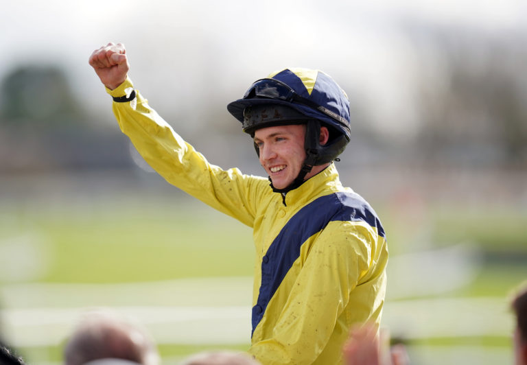 Michael O'Sullivan celebrates winning the Sky Bet Supreme Novices' Hurdle