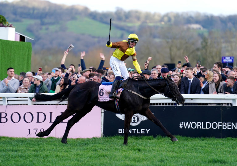 Paul Townend celebrates winning the Cheltenham Gold Cup on Galopin Des Champs
