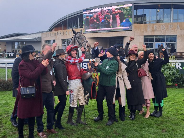Caldwell Potter with his delighted connections at Leopardstown