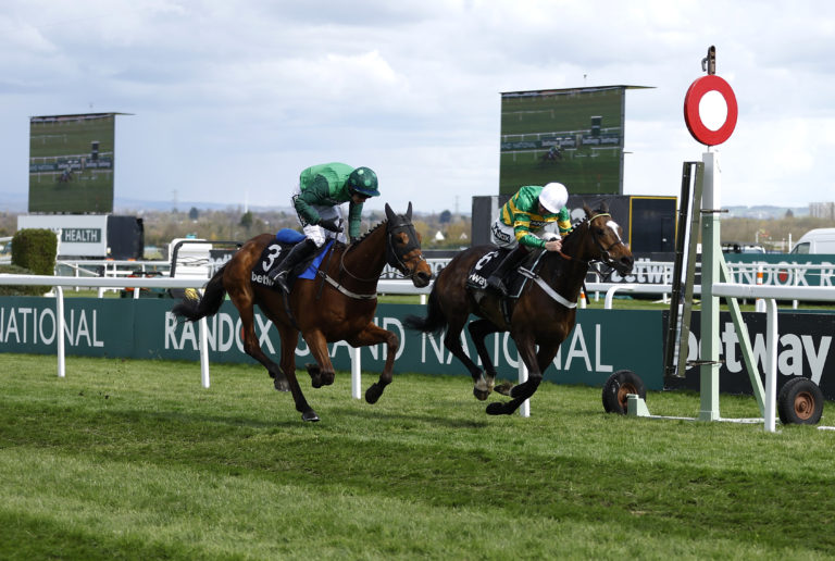 El Fabiolo (left) and Jonbon in action as novice hurdlers at Aintree