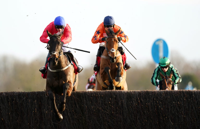 Allaho (left) in action at Kempton last month