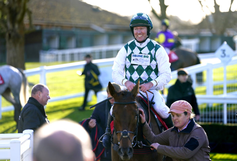 Georgi Girl and Major Charlie O'Shea after winning at Sandown
