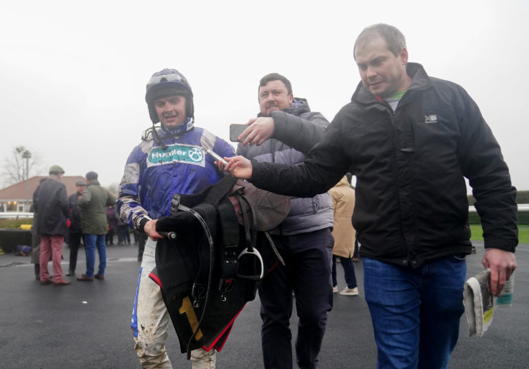 Sean Bowen is interviewed by the press at Huntingdon