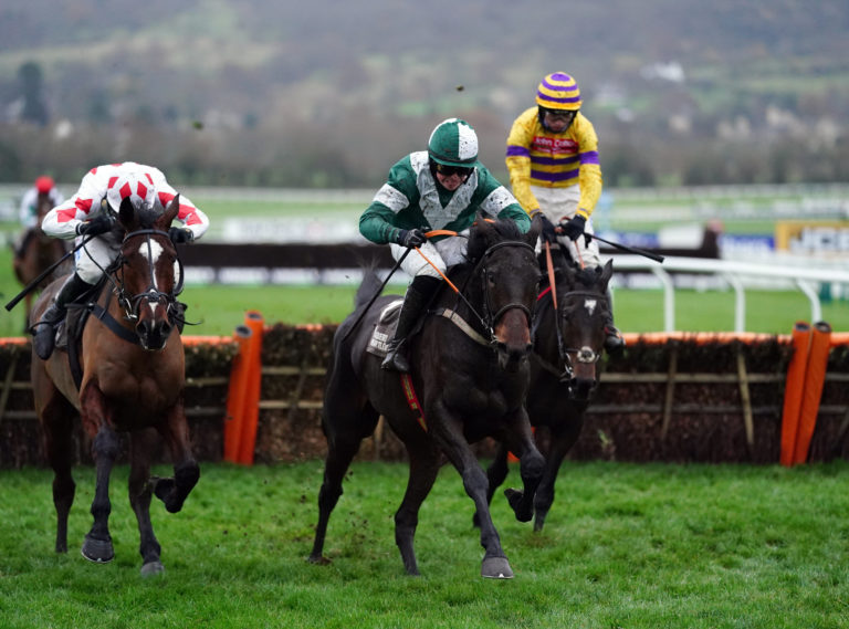Blazing Khal (centre) in action at Cheltenham