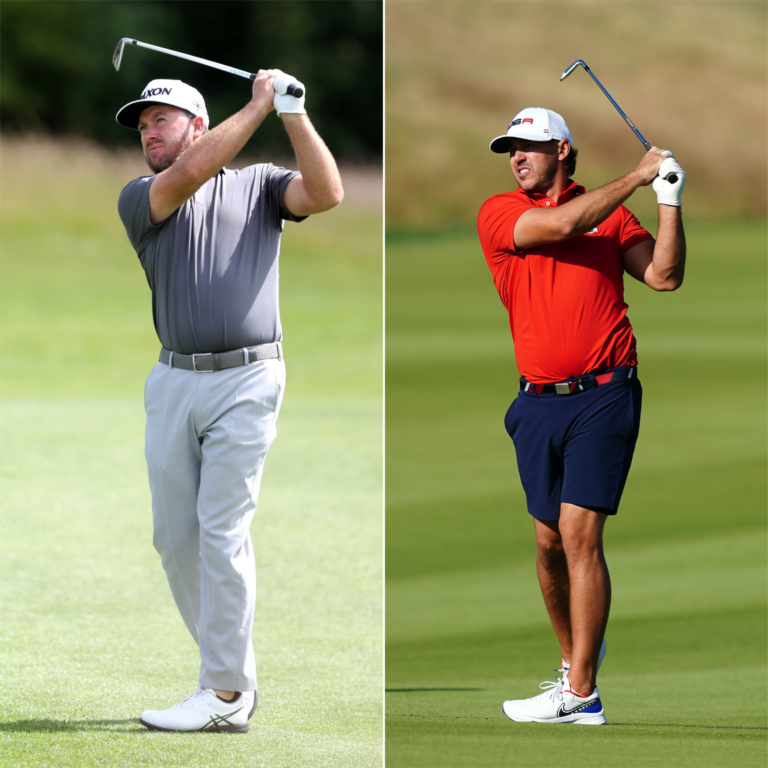 Graeme McDowell (left) and Brooks Koepka on the golf course