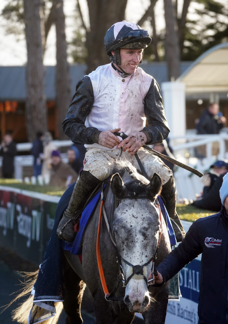 Irish Point and jockey Jack Kennedy after winning the Jack de Bromhead Christmas Hurdle