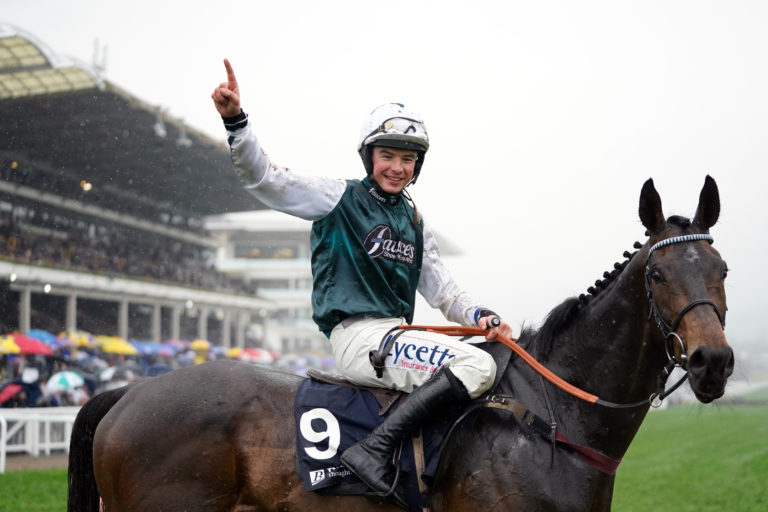 L'Homme Presse after winning at the Cheltenham Festival in 2022