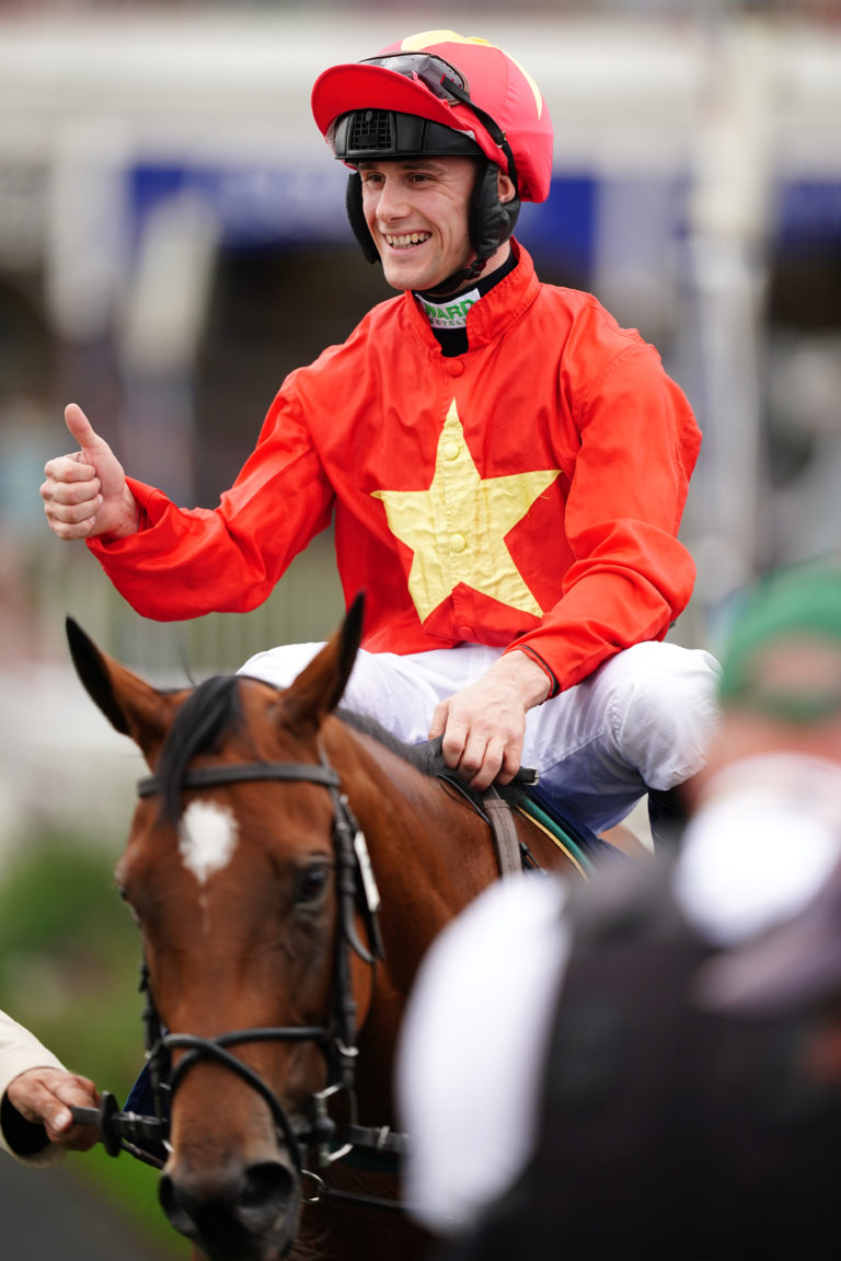 Jason Hart and Highfield Princess after the Wootton Bassett Nunthorpe Stakes