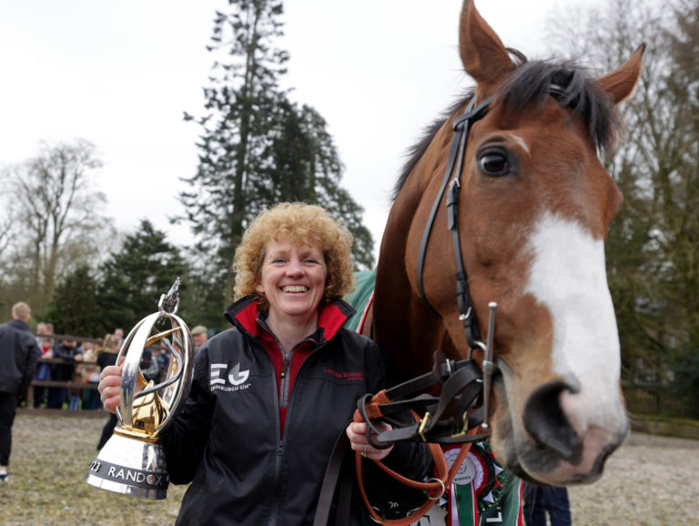 Corach Rambler and Lucinda Russell at the trainer's Kinross yard