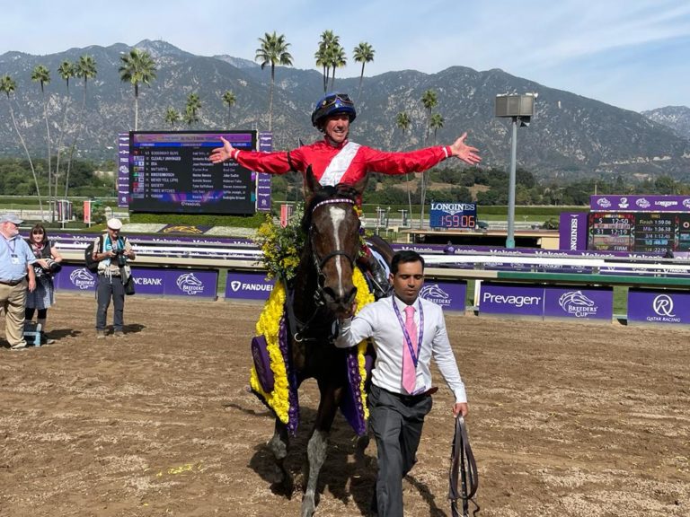 Frankie Dettori and Inspiral at Santa Anita