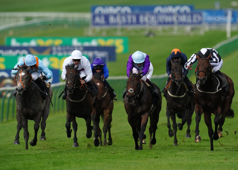 Shouldvebeenaring (left) in winning action at Newmarket last year