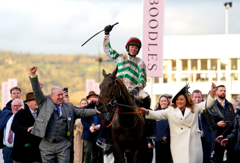 Jockey Danny Gilligan celebrates on Better Days Ahead at Cheltenham