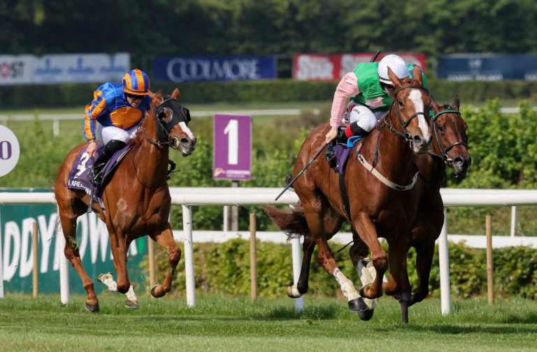 Lope De Lilas in winning action at Leopardstown 