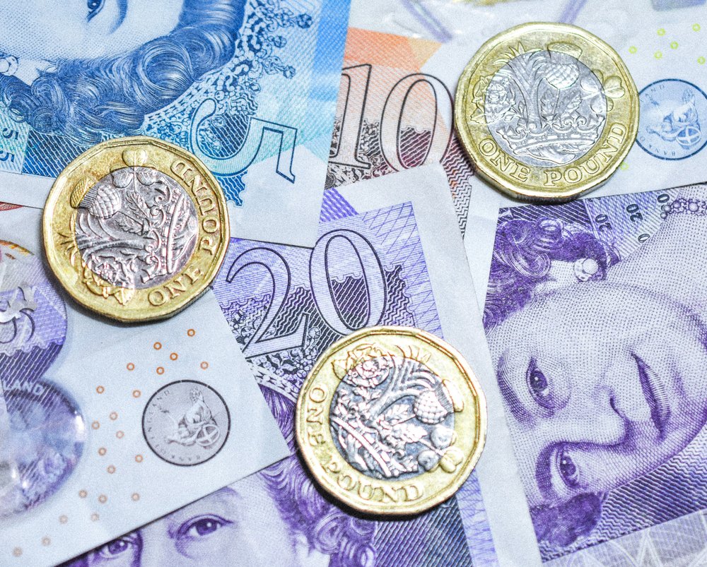 British money - £20, £10, £5 notes & Pound coins