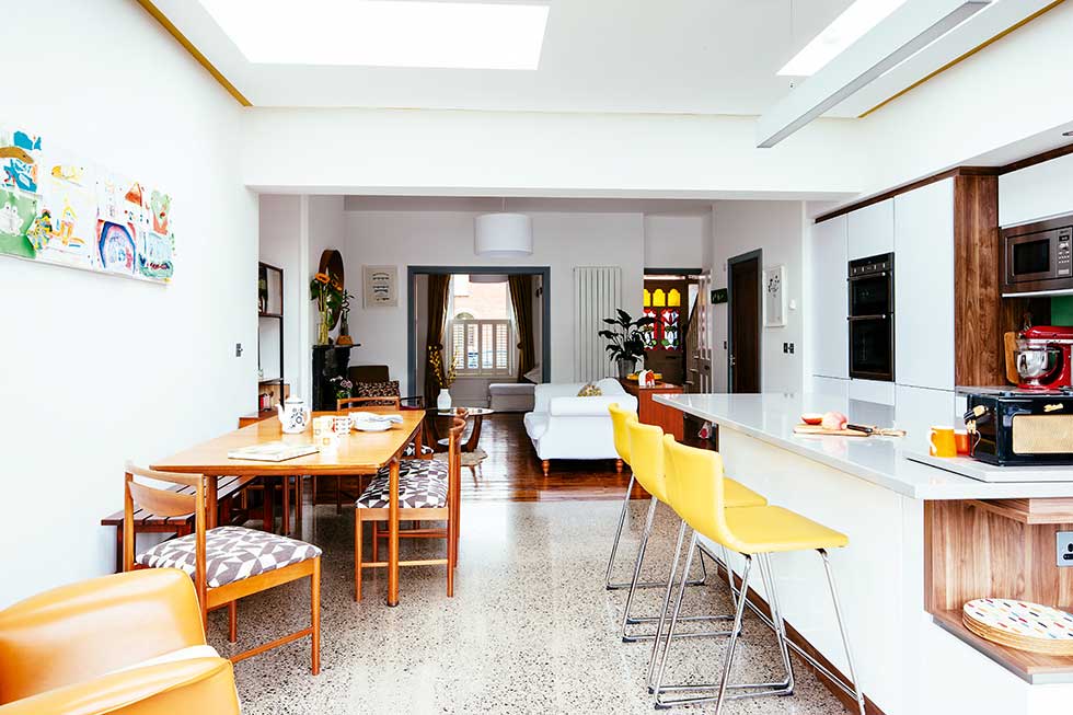 open plan kitchen diner in modern extension