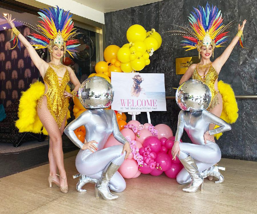 Metallic Mirrorball Head Models Delight Visitors at Devon Wedding Fair