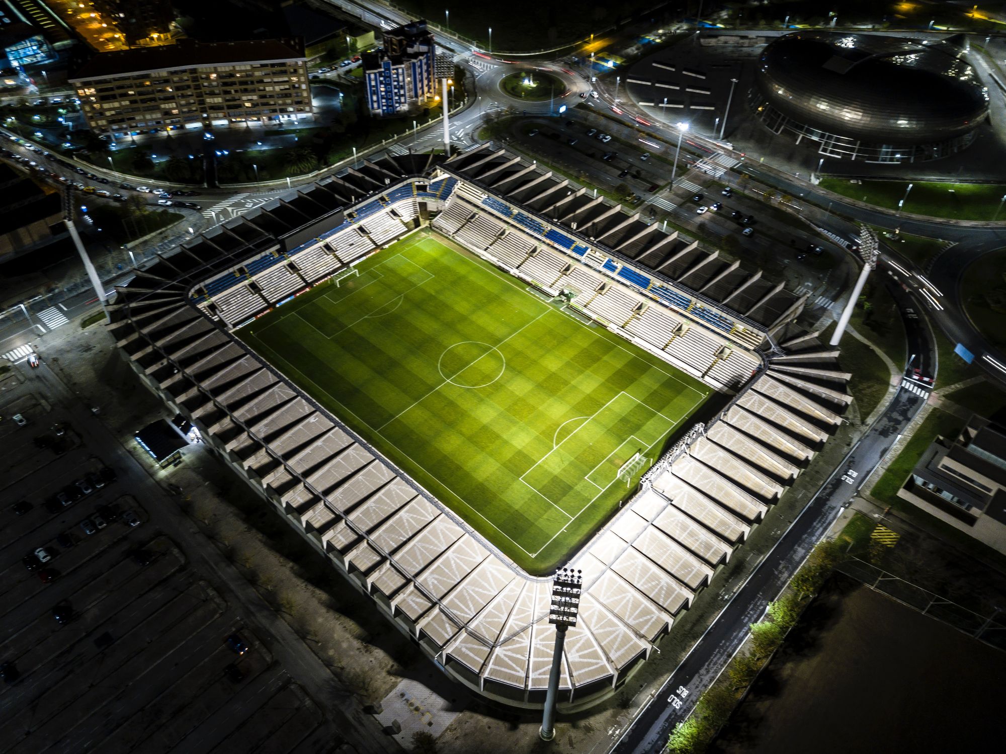 Birds eye view of football pitch