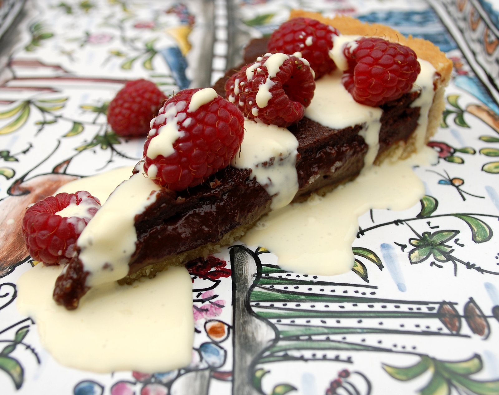 Raspberry & Chocolate Tart With Raspberries & Cream