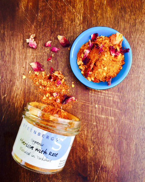 Steenbergs Organic Harissa with Rose Spice Blend, created and blended in North Yorkshire.