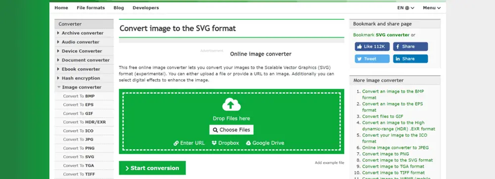 Screenshot of Image to SVG converter tool