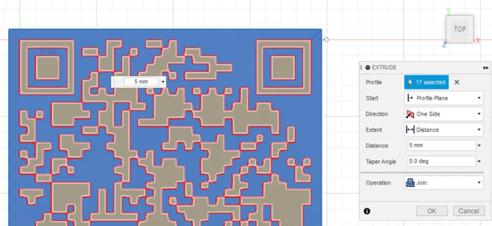 Screenshot of Fusion 360 software showing Extrude of lower part.